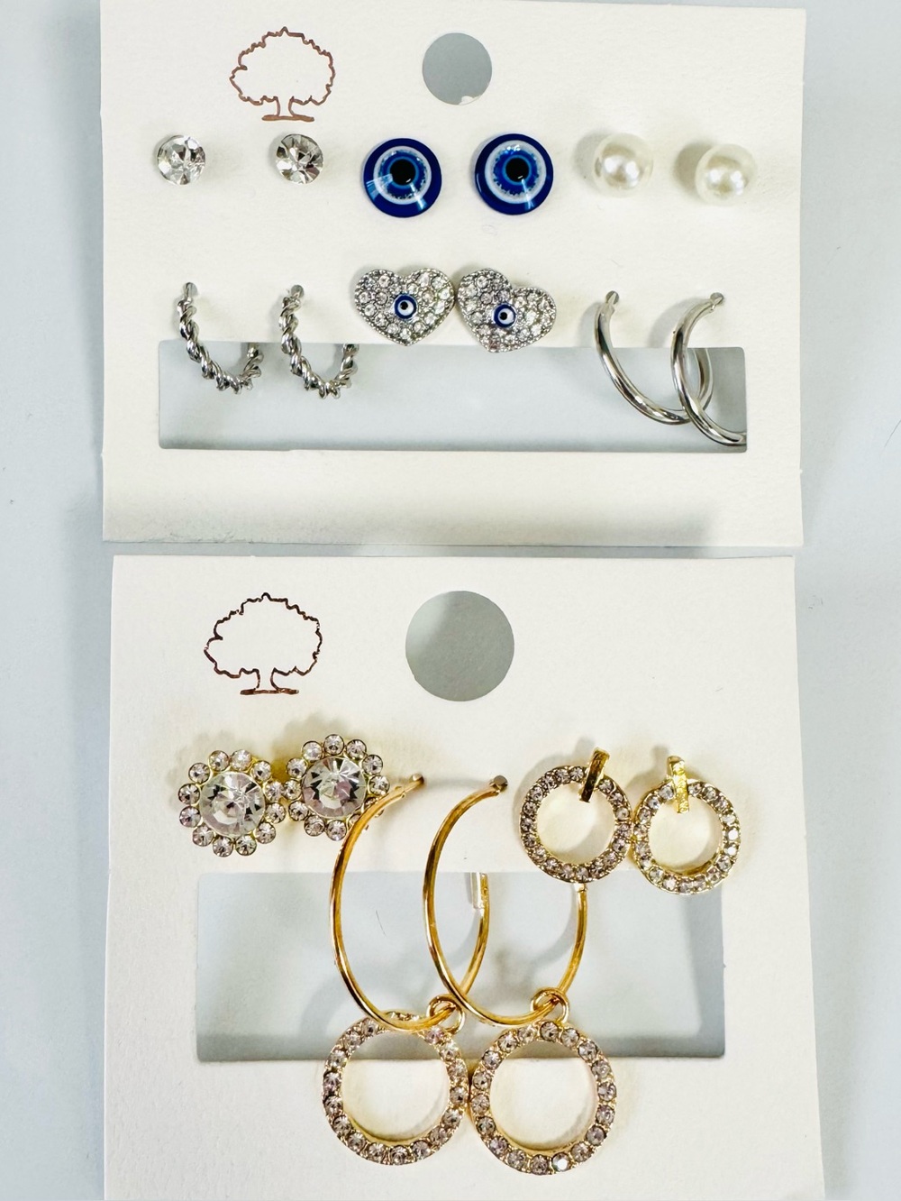 Earrings Lot Evil Eye Pearl Crystal Hoops Studs Gold-tone Silver-tone NWT
